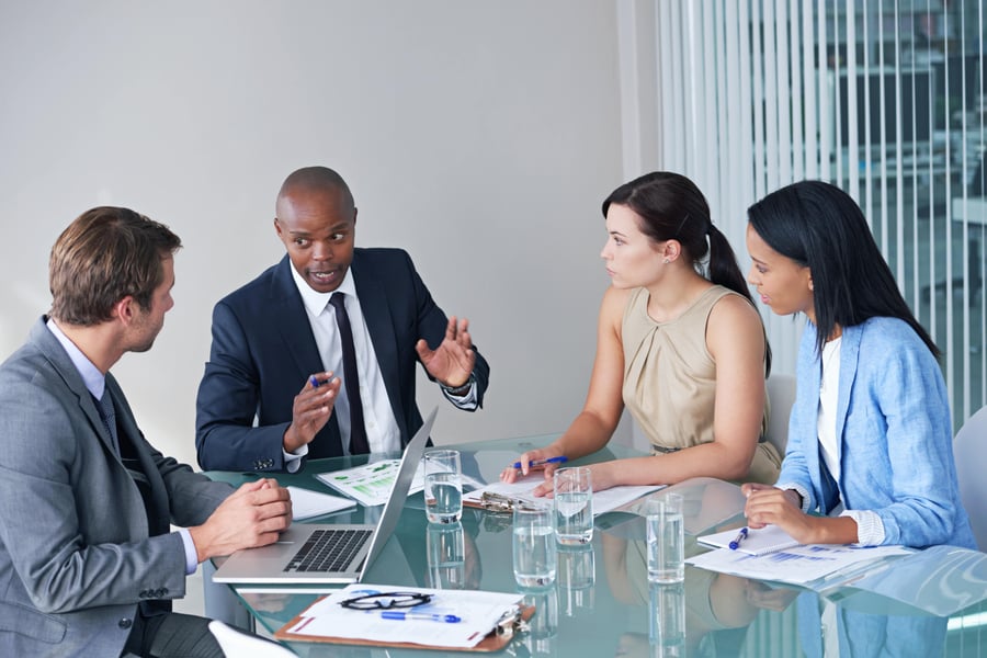 Team discusses onboarding for a medical device marketing strategy, aligning goals and ensuring regulatory compliance. 